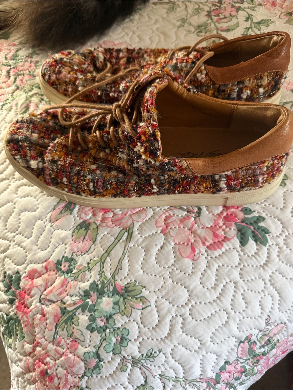 Patricia Nash Multicolor Tweed Lace-Up Casual Sneakers - Brown Trim size 8.5